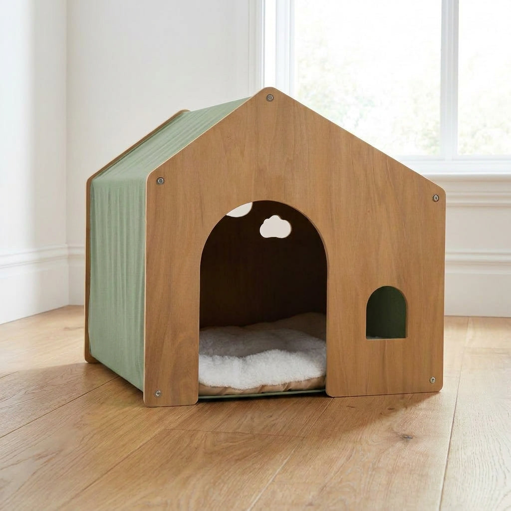 Wooden Pet House with Cushion