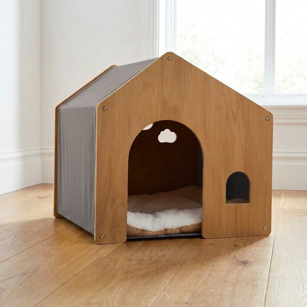 Wooden Pet House with Cushion