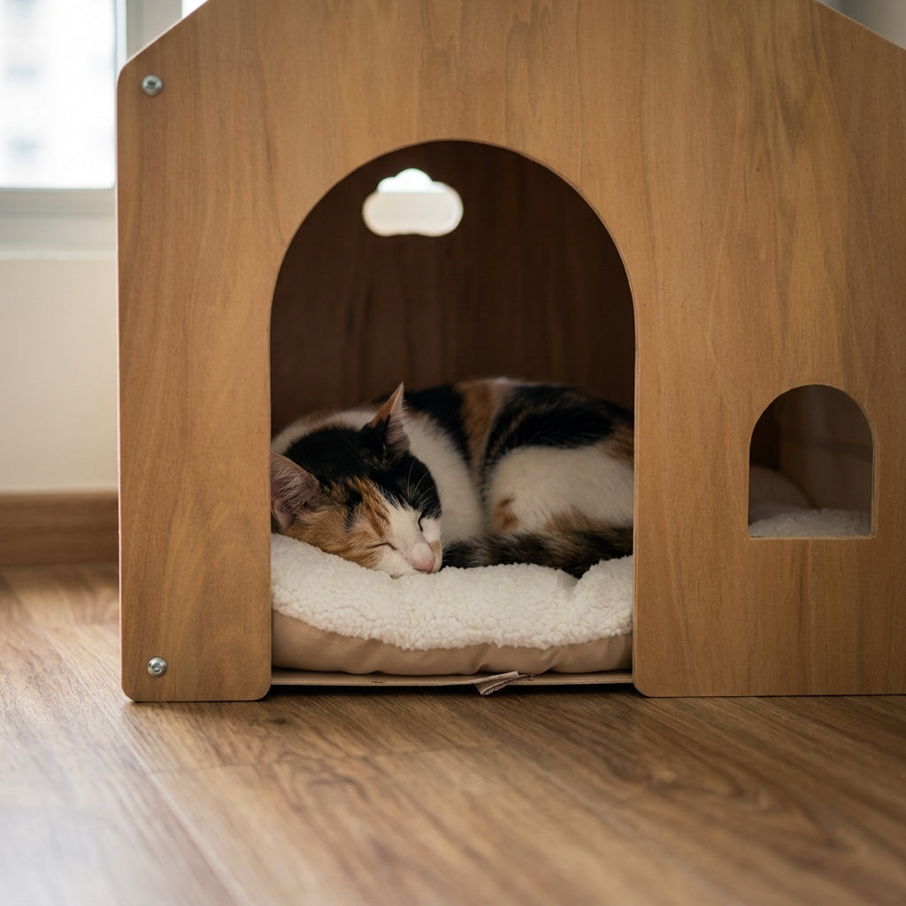 Wooden Pet House with Cushion