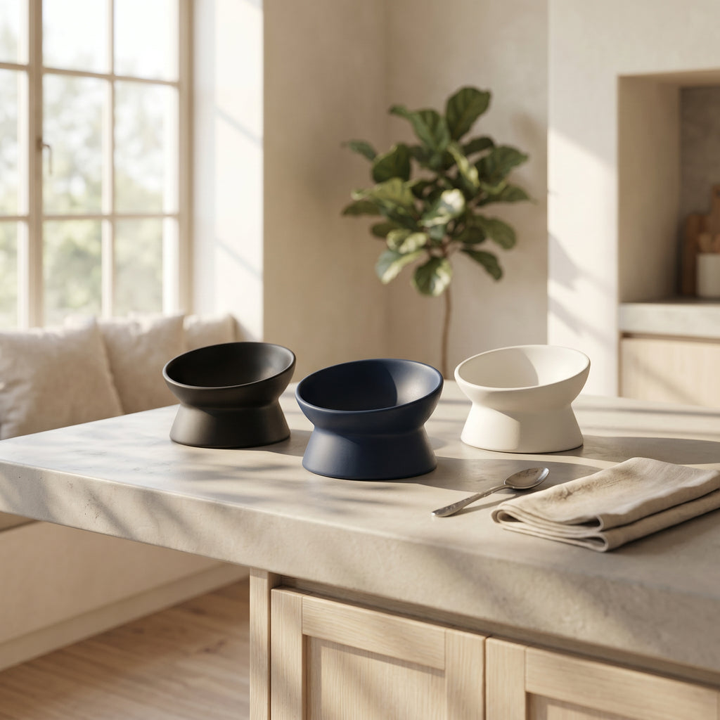 Tilted Ceramic Cat Bowl