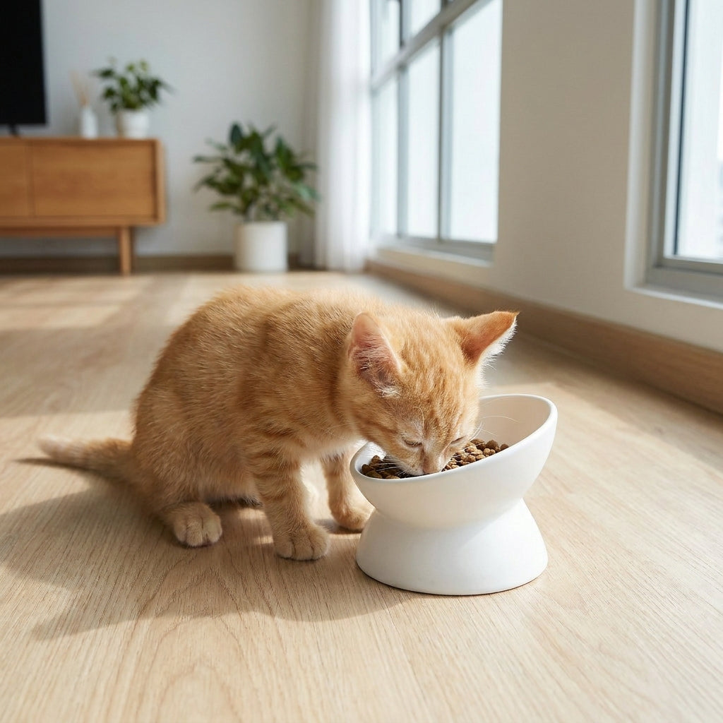 Tilted Ceramic Cat Bowl