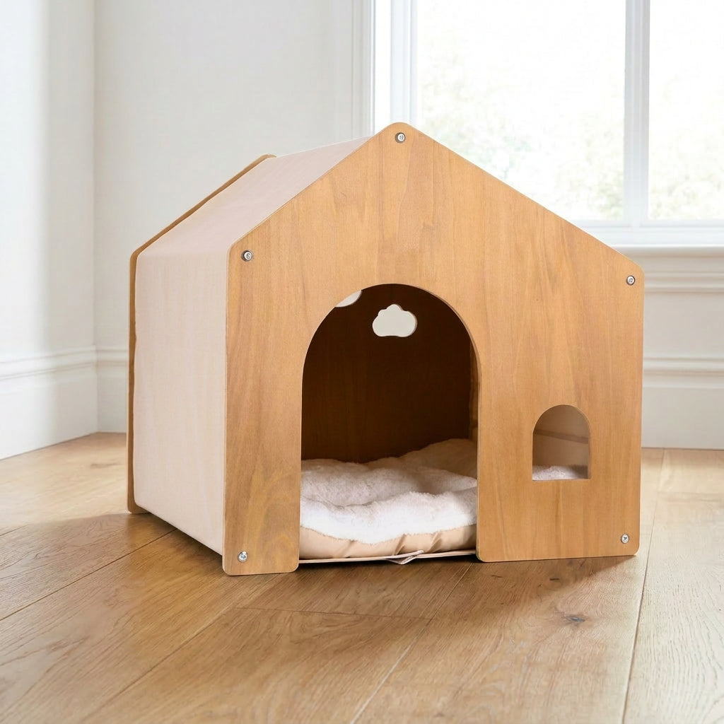 Wooden Pet House with Cushion