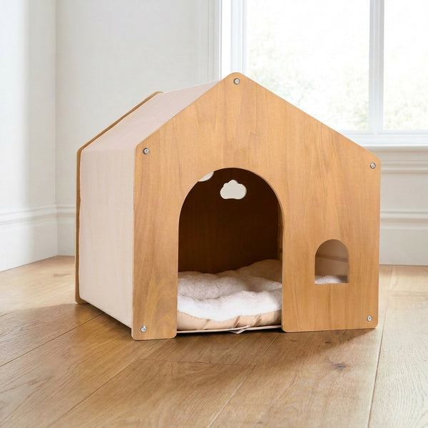 Wooden Pet House with Cushion